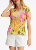 Leo & Ugo YE240 Colorful V Neck Pleated Short Sleeved Top