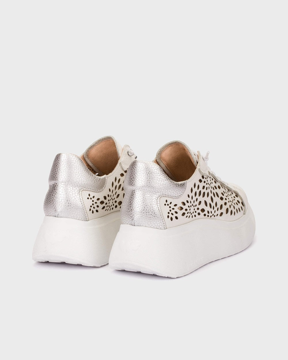Wonders A-3641 White Trainer With Chunky Sole And Flower Detail