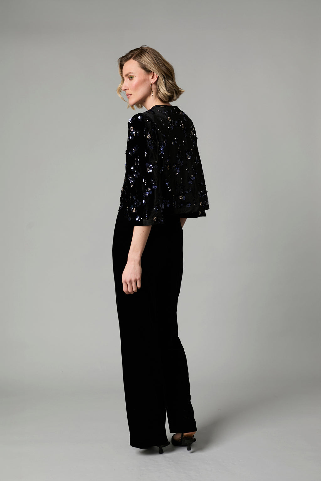 Fee G Black Velvet Cropped Jacket With Sequins 602G/161