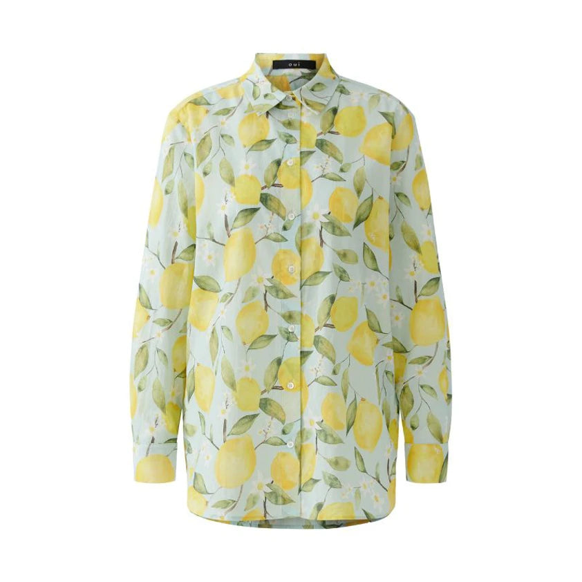 Oui 97535 Green And Yellow Lemon Long Sleeves Collar Shirt/Blouse