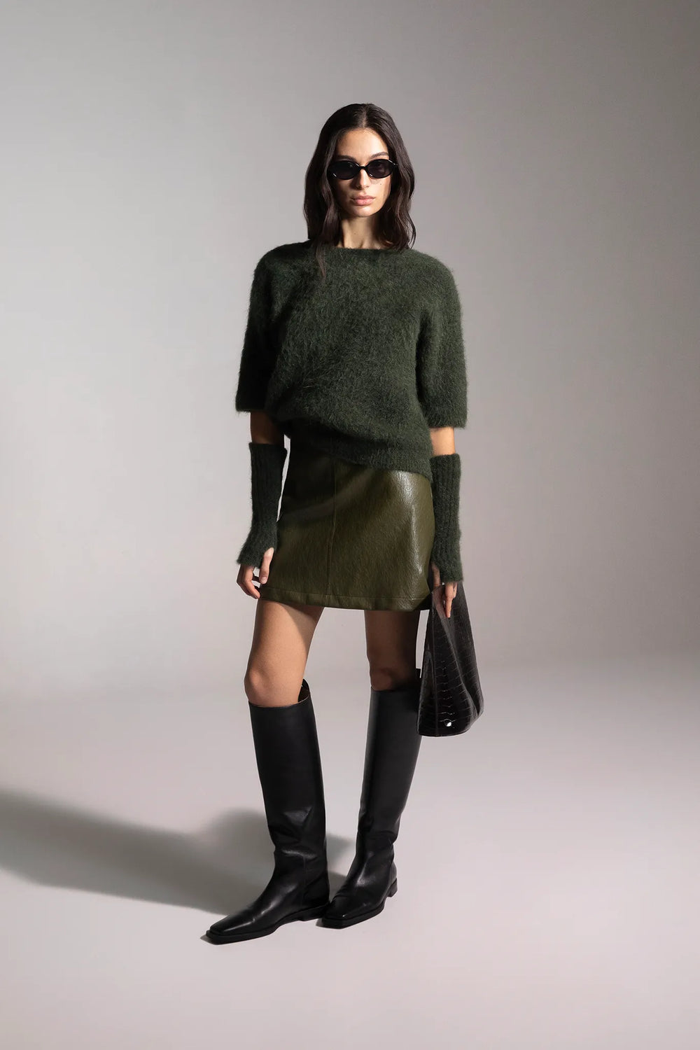 Maria Bellentani Anya Khaki Green Knitted Jumper With Short Sleeves