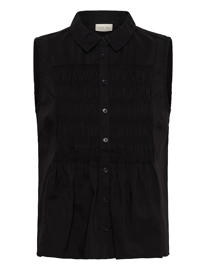 Cream 10614796  Sleeveless Collared Blouse With Front Buttons