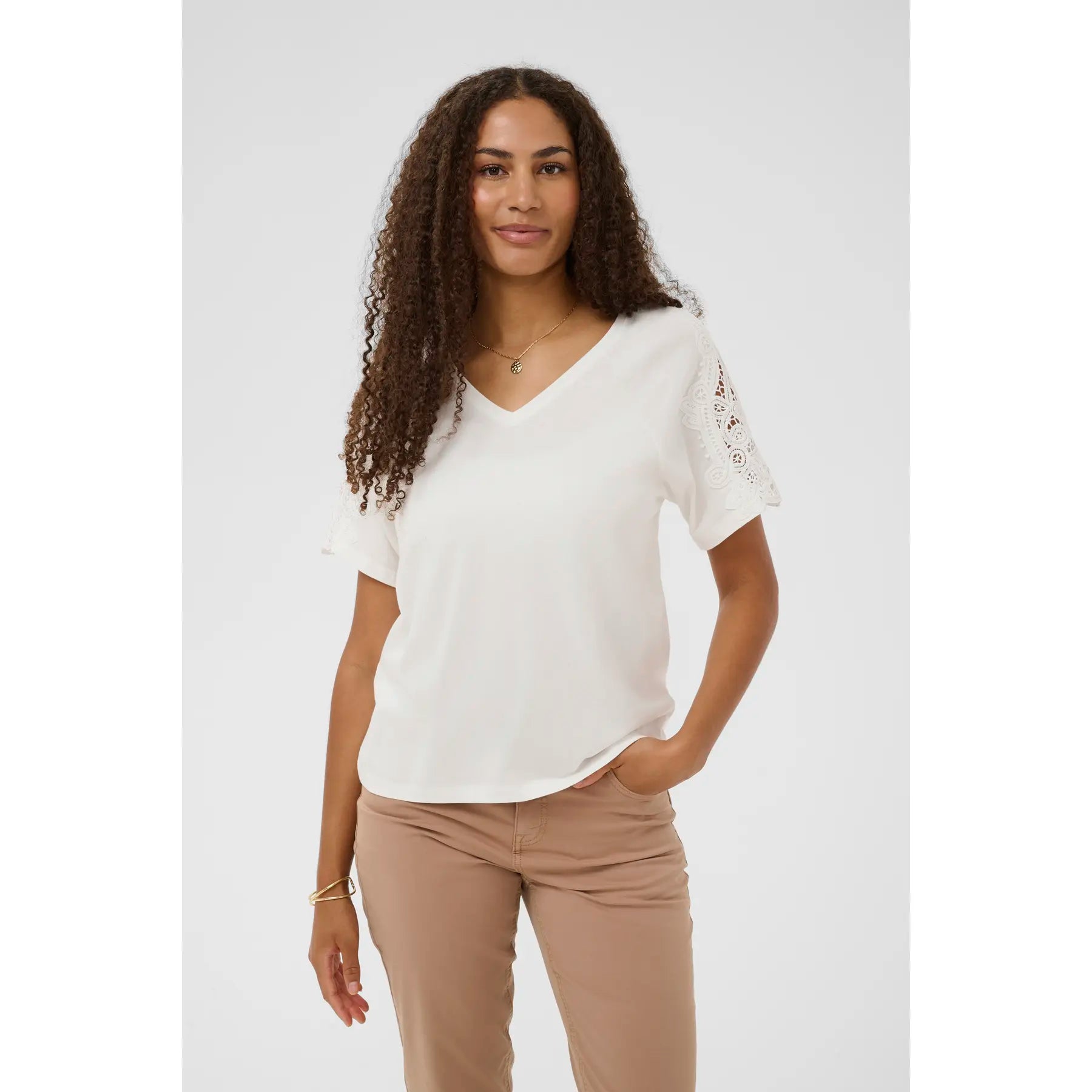 Cream 10614882 V-neck T-shirt