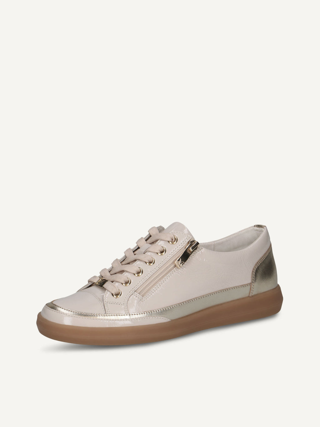 Caprice Metalic Patent Cream And Gold Sneaker Comfort Shoe