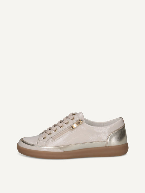 Caprice Metalic Patent Cream And Gold Sneaker Comfort Shoe