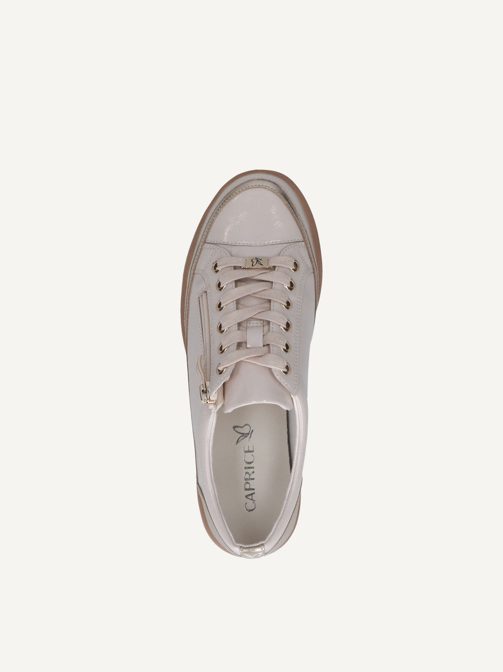 Caprice Metalic Patent Cream And Gold Sneaker Comfort Shoe