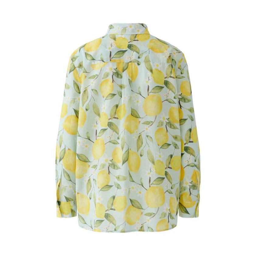 Oui 97535 Green And Yellow Lemon Long Sleeves Collar Shirt/Blouse