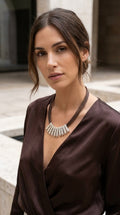 Envy 594 Leather Cord With Metal Long Loop Necklace