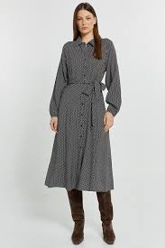 Betty Basic BB8587 Tessa Geometric Print Shirt Dress In Nutmeg Color