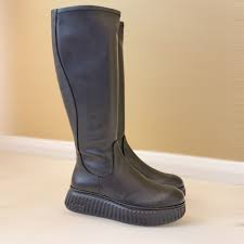 Wonders A-5204 Black Leather Knee High Boots Flat