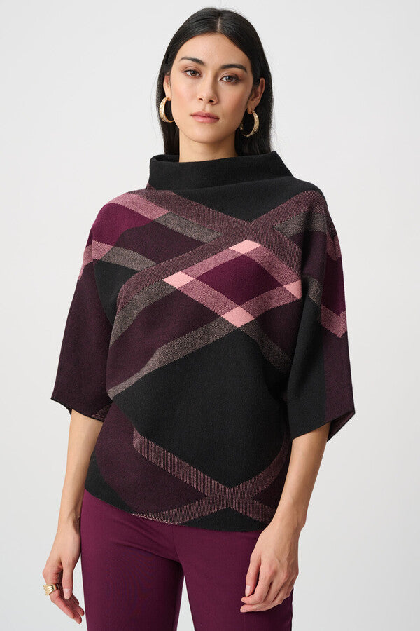 Joseph Ribkoff 263947 Black & Mulberry Batwing Jumper