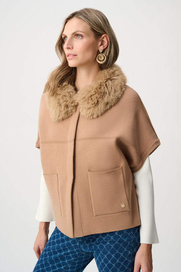 Joseph Ribkoff 263949 Camel Faux Fur Trim Jacket