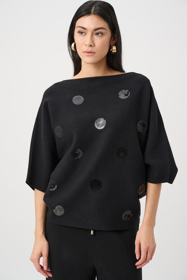 Joseph Ribkoff 263942 Black Circle Sequin Knitted Jumper