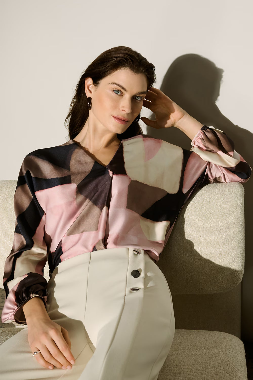 Joseph Ribkoff 264197 Printed Black/Pink Smart Blouse