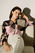 Joseph Ribkoff 264197 Printed Black/Pink Smart Blouse