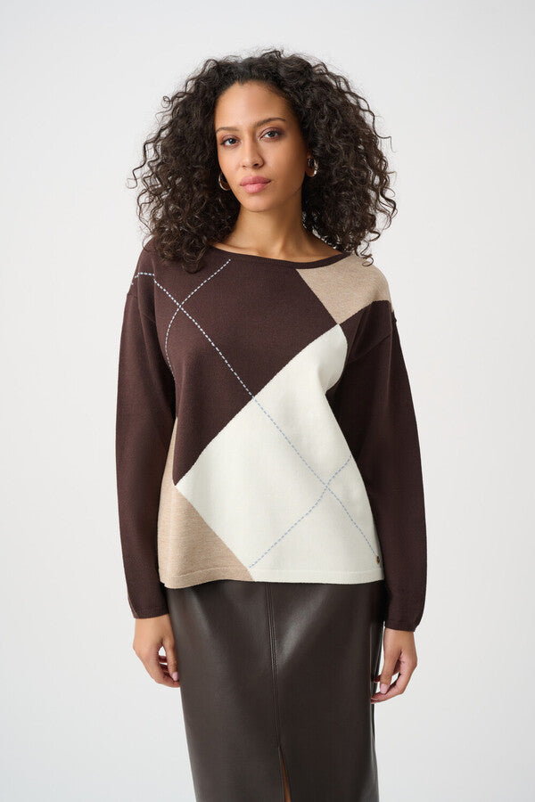 Joseph Ribkoff 263948 Mocha Multi Coloured Jumper