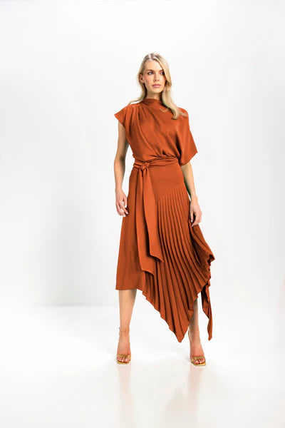 Kevan Jon Mila Pleat Knee Length Dress