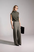 Maria Bellentani Miya Khaki Green Sleeveless Knitted Vest With High Neckline