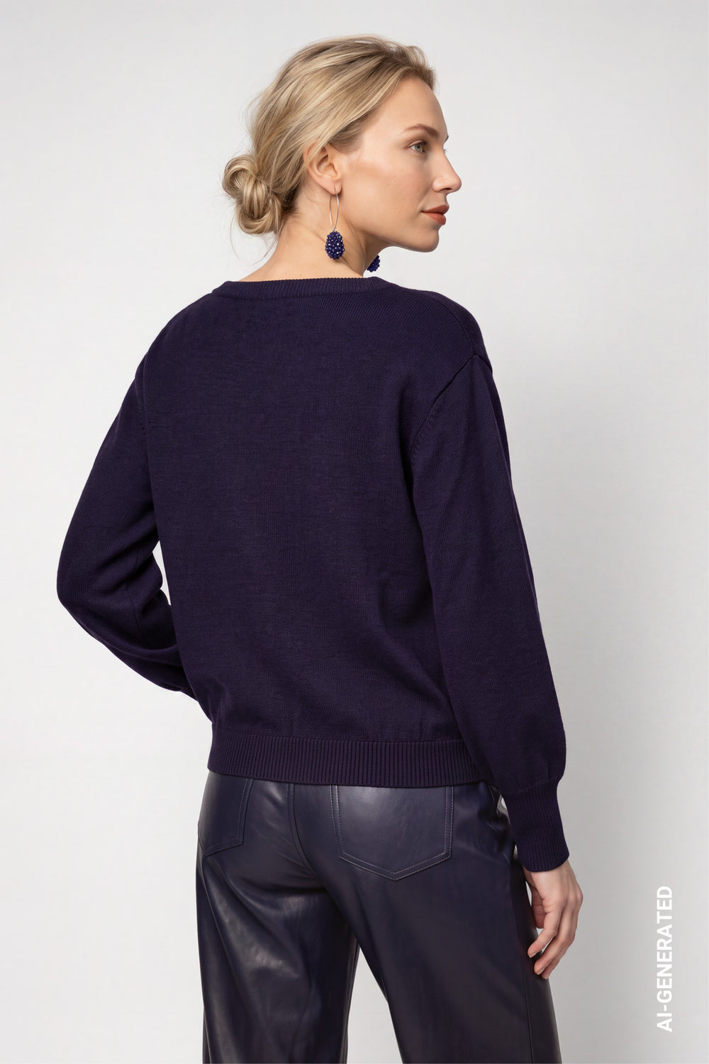 Monari 810154 Navy Blue Sequin Motive Round Neck Jumper