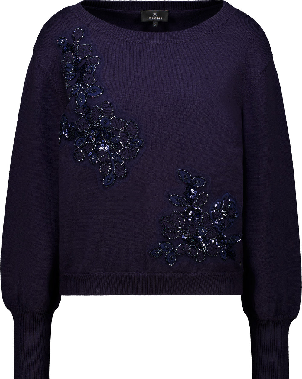 Monari 810154 Navy Blue Sequin Motive Round Neck Jumper
