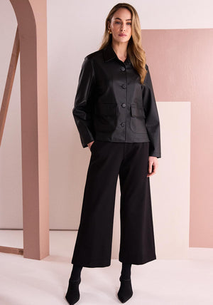 NAYA 26301 Black Soft Wide Leg Trouser With Side Pocket