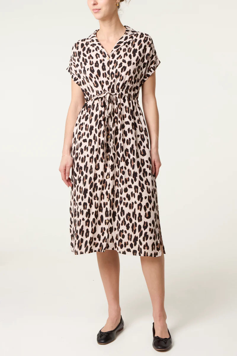 Nova Animal Drawstring Waist Shirt Dress