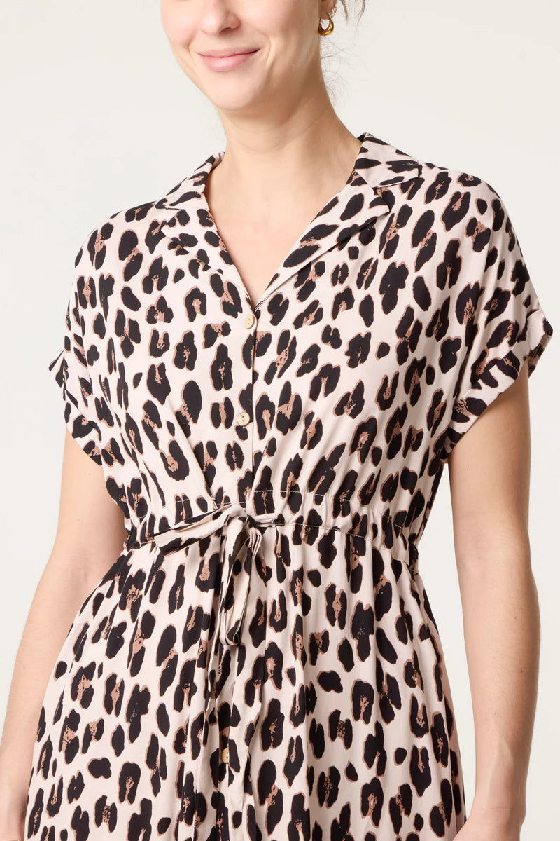 Nova Animal Drawstring Waist Shirt Dress