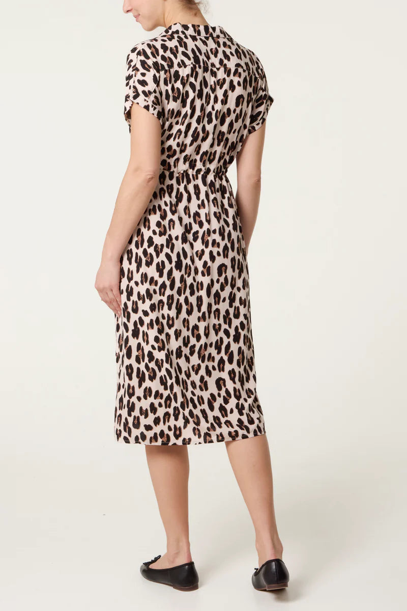 Nova Animal Drawstring Waist Shirt Dress
