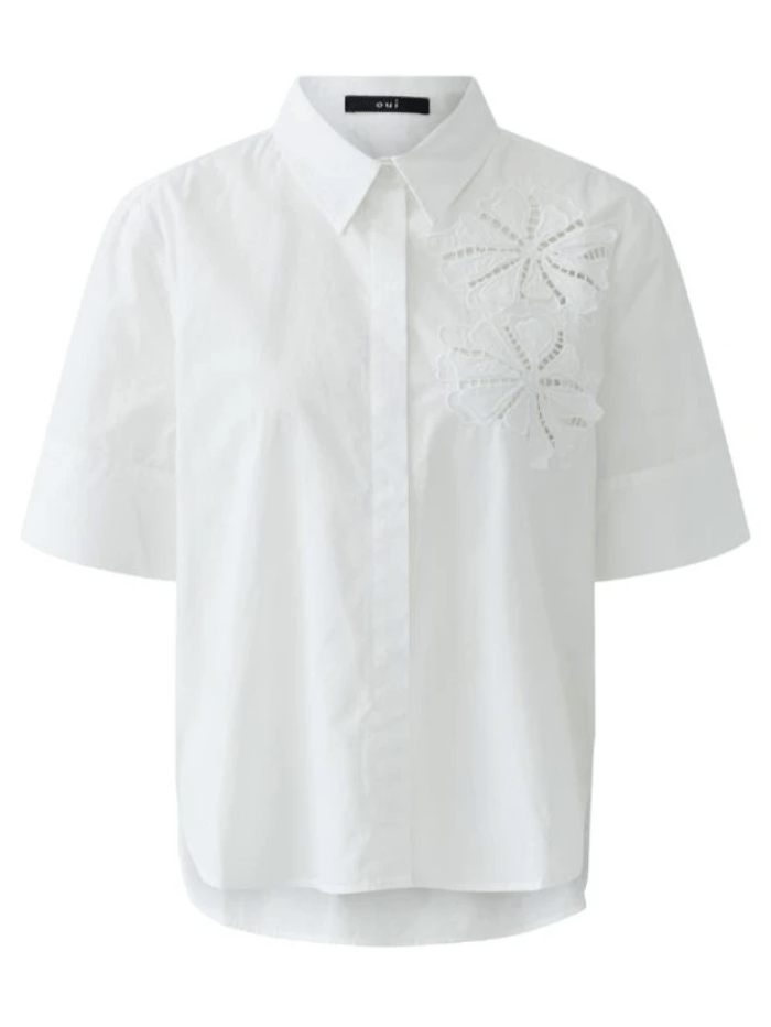 Oui 97230 White Short Sleeve With Collar Blouse