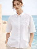 Oui 97230 White Short Sleeve With Collar Blouse