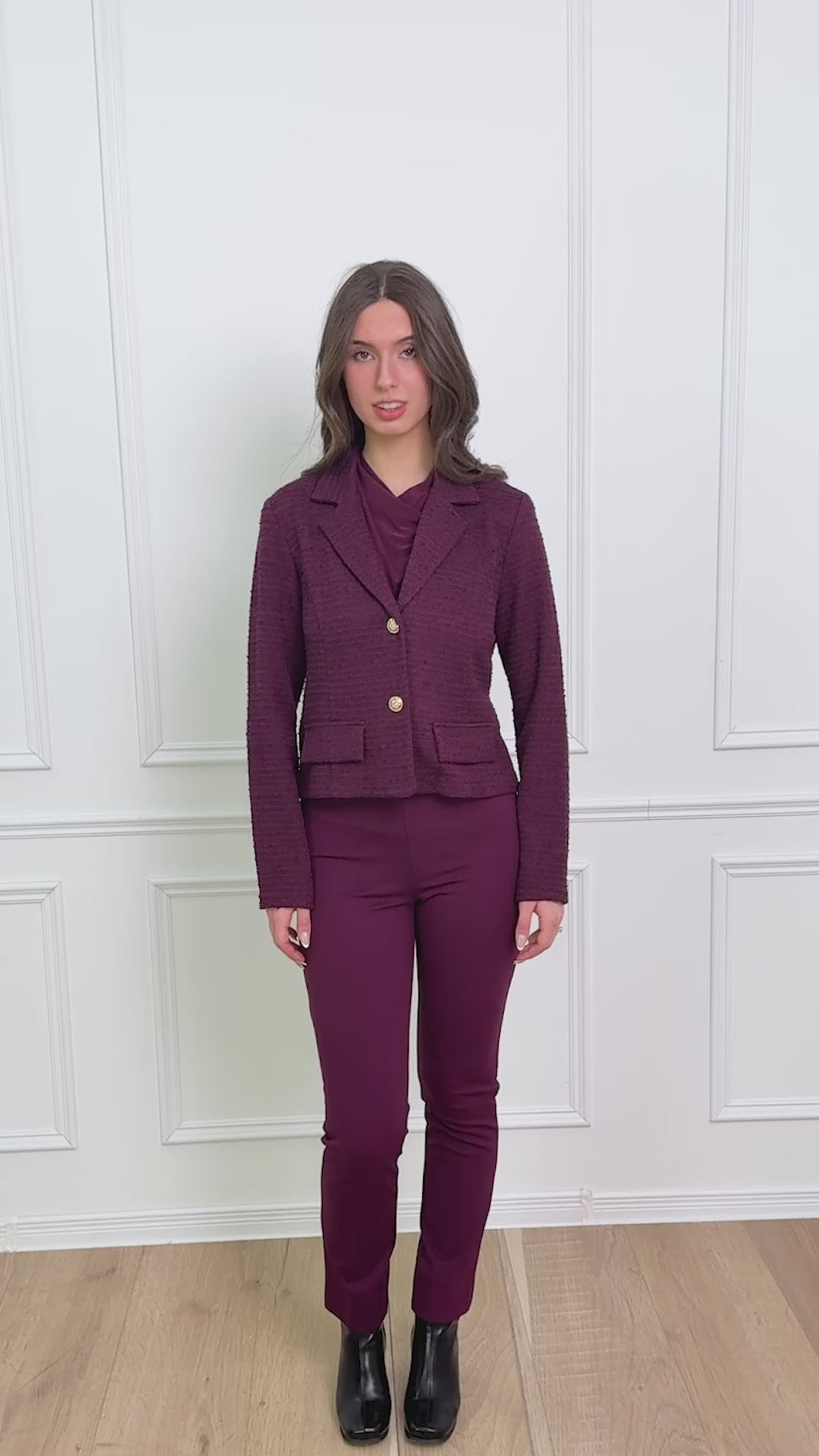 Joseph Ribkoff 263033 Elderberry Tweed Boucle Cropped Jacket