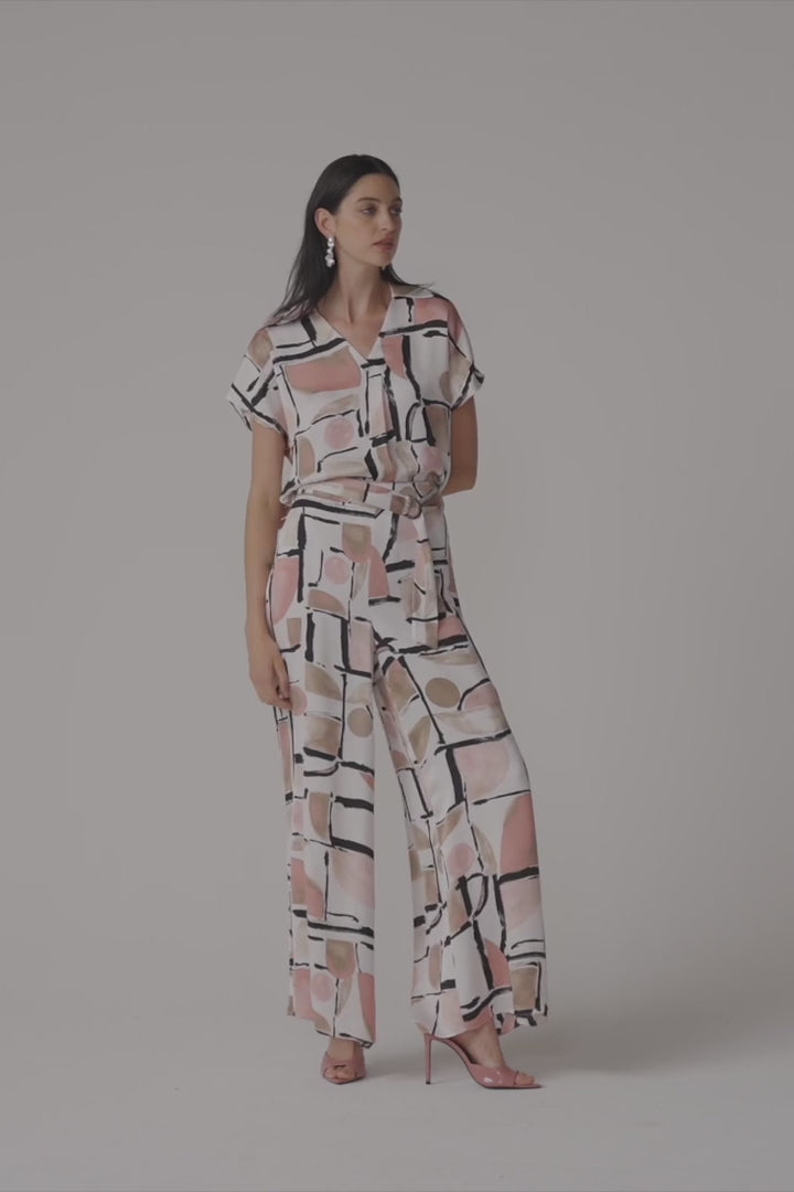 Joseph Ribkoff 261198 Recycled Satin Abstract Print Wide Leg Pull-On Pants