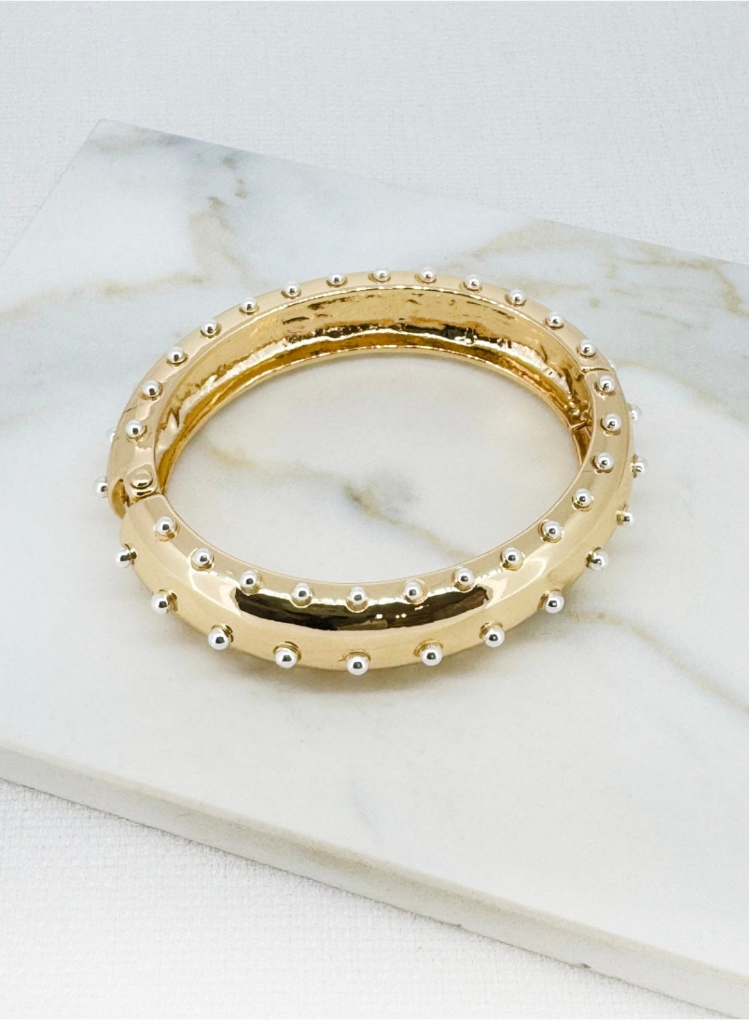 Envy 4924 Gold Tone Studded Bangle Bracelet