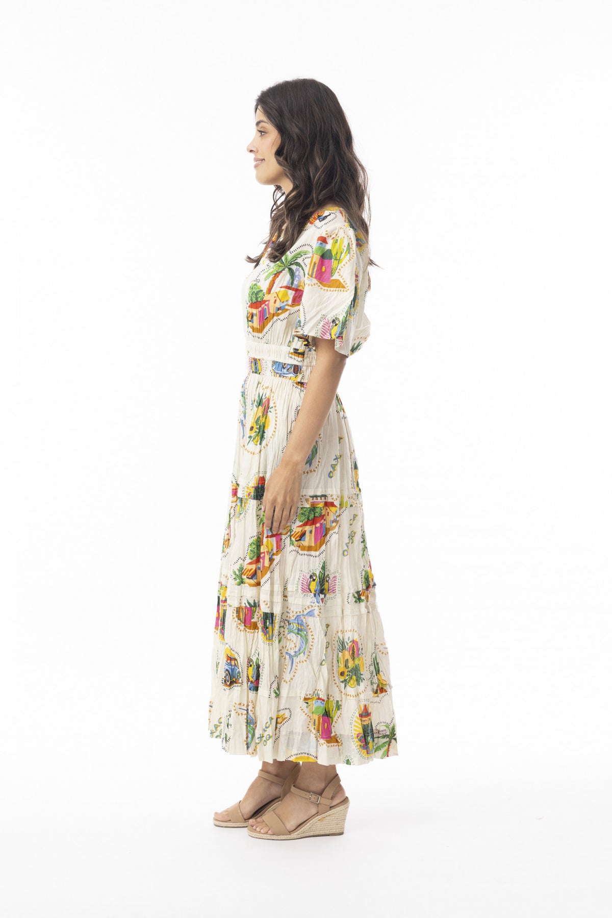 Orientique 10166 Guatemala Print Maxi Dress With Elastic Waist