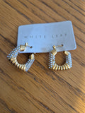 White Leaf- Pearl Square Earrings