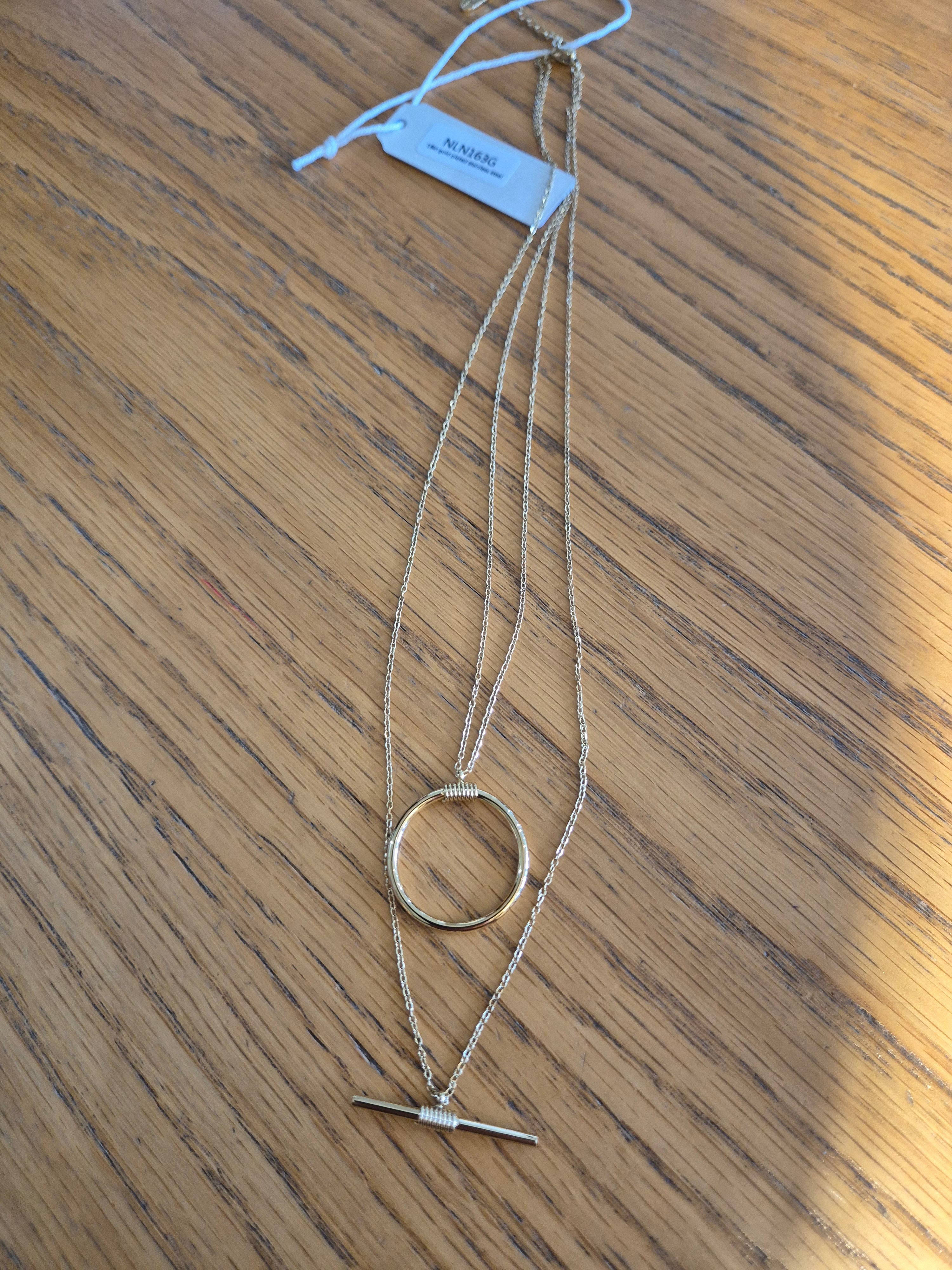 White Leaf- Two Tier Circle/Bar Necklace