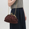 Leivip Quilted Suede Frame Clutch Bag With Chain Strap