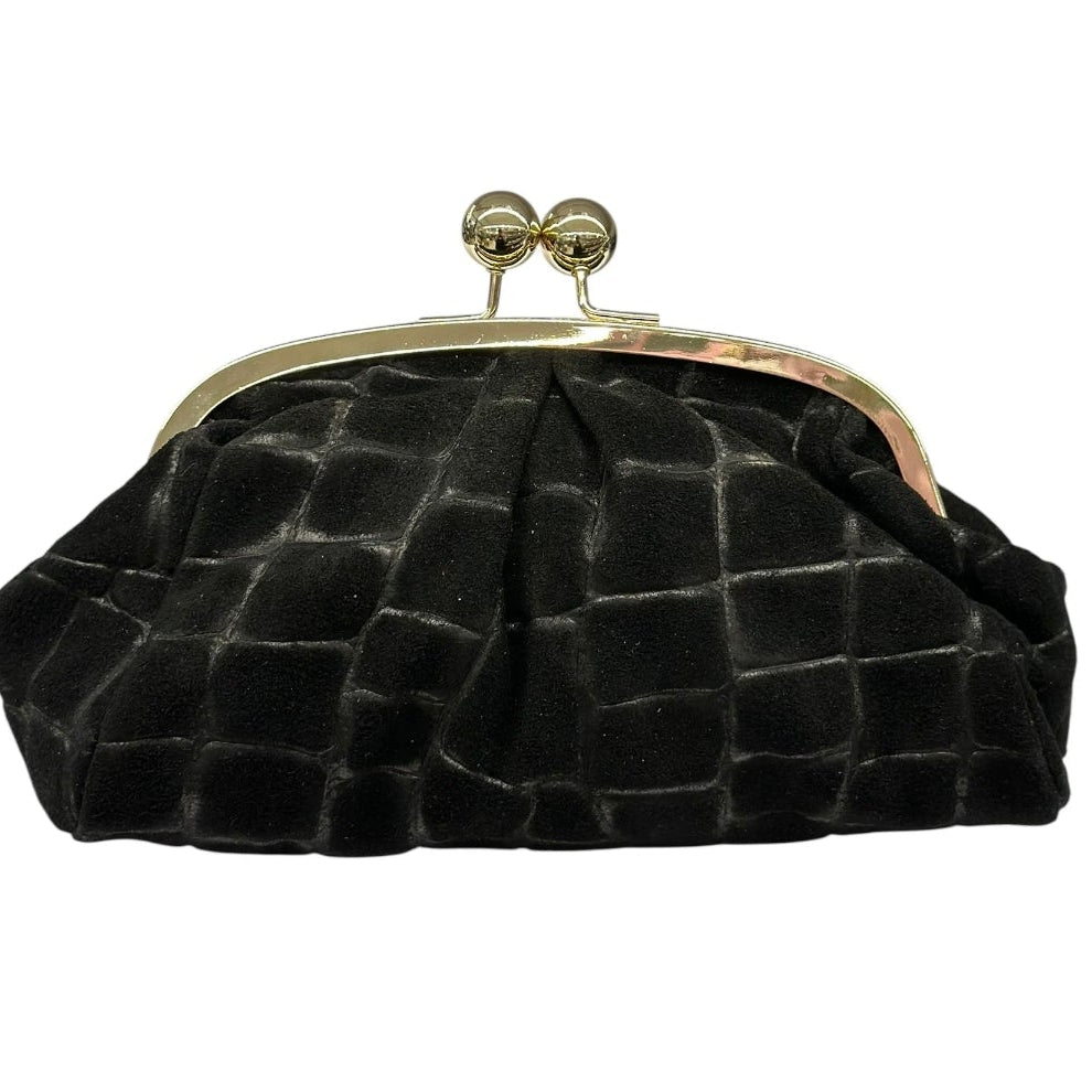 Leivip Quilted Suede Frame Clutch Bag With Chain Strap