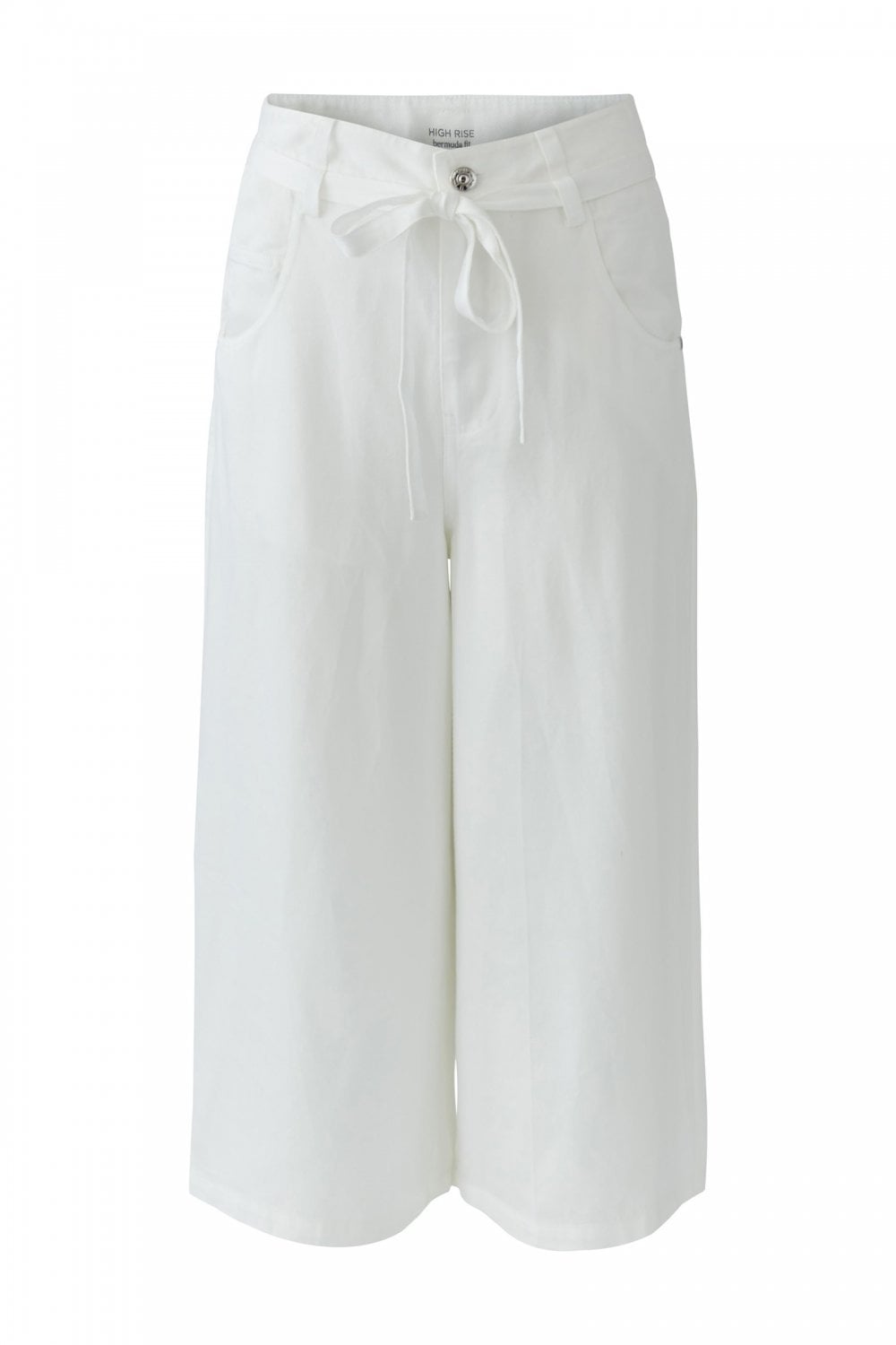 Oui 98291 White Bermuda Fit Cropped Trousers With Front Pocket And A Belt