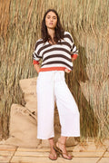Oui 98291 White Bermuda Fit Cropped Trousers With Front Pocket And A Belt