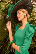 Veni Infantino 992203 Teal Puff Sleeve Fitted Dress
