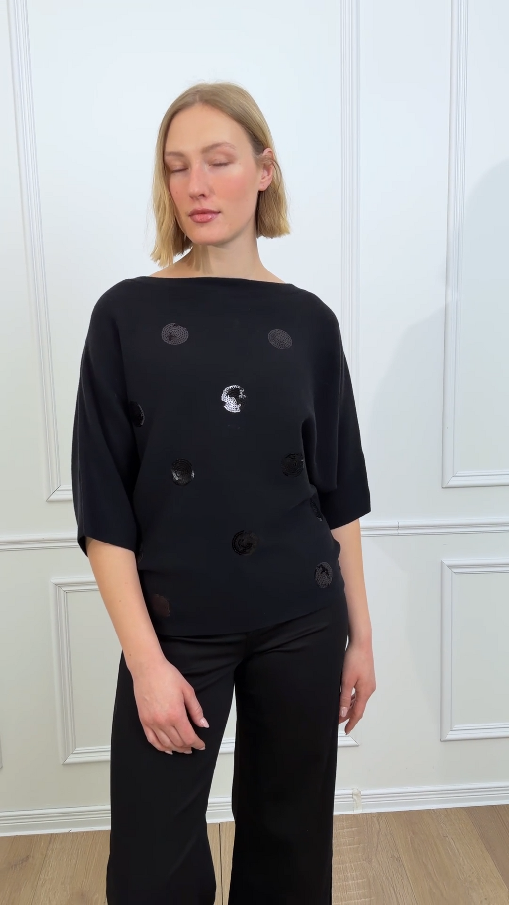 Joseph Ribkoff 263942 Black Circle Sequin Knitted Jumper