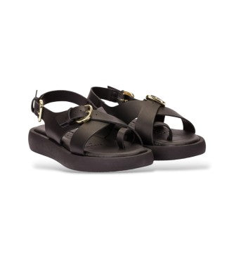 Wonders AB-1332 Black Casual Sandals With A Thick Flat Sole